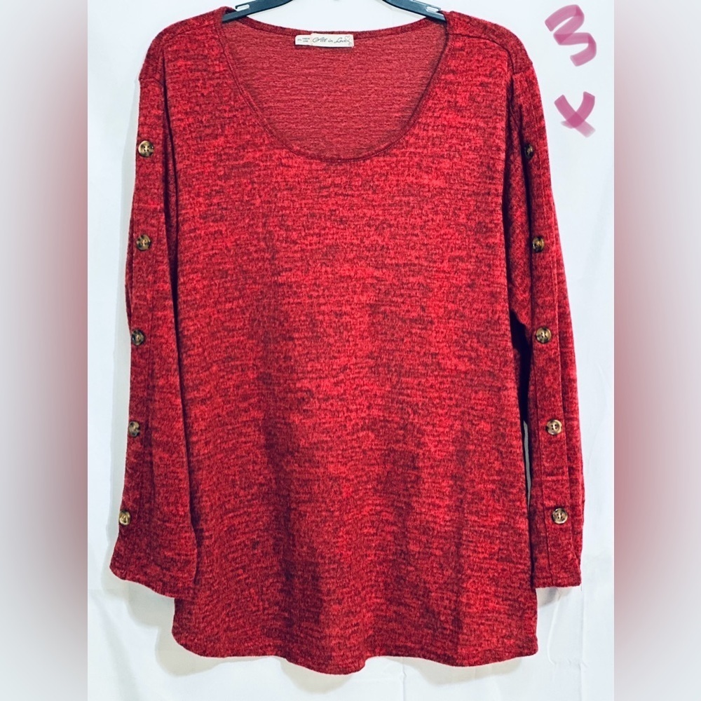 LADIES RED SWEATER WITH BROWN BUTTONS